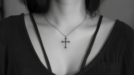 Mark of the Lord Jesus Christ on the Body - A Necklace of Christian Cross Symbolizing the Body as The Holy Temple of God and His Protection