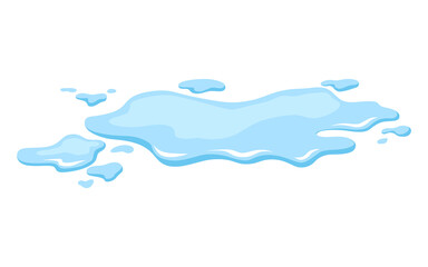 Water spill puddle. Blue liquid shape in flat cartoon style. Clean fluid drop design element isolted on white background