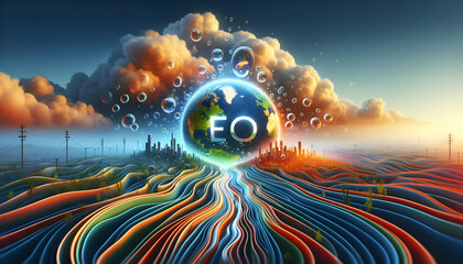 Eco Impact An advertisement showcasing the ecological impact of El Ni?o with vibrant abstract visuals. in financial growth and innovation abstract theme ,Full depth of field, clean bright tone, high q - obrazy, fototapety, plakaty