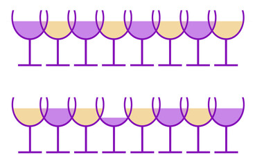 Wine glasses, stemware, is seen with red and white wine in an abstract wine logo.