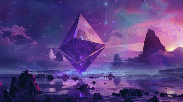 Ethereum hits new record. Ethereum and neon background.