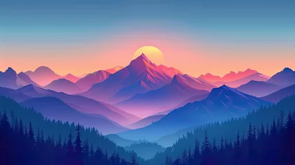 Foto op Canvas sunset and sunrise Mountain peak view landscape with soft light. Generative AI © Desinage