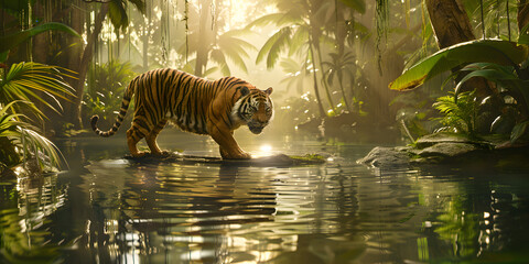 Tigre na paisagem da selva