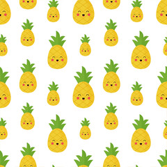 Seamless pineapple pattern, cute pineapple doodle pattern for textile fabric or wallpaper backgrounds.