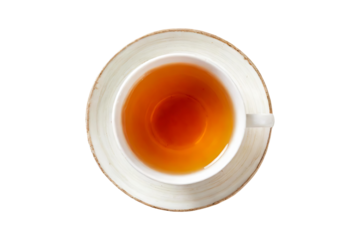 Fresh brewed black or red tea in a cup, topview and isolated