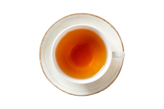 Fresh brewed black or red tea in a cup, topview and isolated