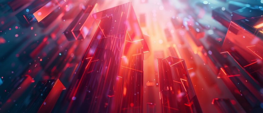 Glassmorphism design depicting elevation economics, arrow of advancement pointing up, under soft ambient lighting