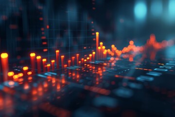 Obraz premium Minimalist frosted glass chart icon showing financial flight with rising success, under diffused light