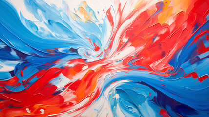  A dynamic composition of bold red and blue brushstrokes, creating an energetic and avant-garde masterpiece on canvas