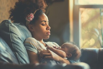 Motherhood Struggles: Woman Sitting Alone with baby, Overwhelmed by Maternal Responsibilities