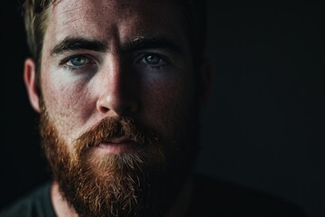 Portrait of a handsome man with a beard on a dark background - obrazy, fototapety, plakaty