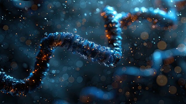 Abstract image of DNA strands on a dark background, scientific concept
