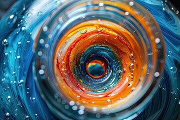 Colorful liquid medicine swirling in a glass bottle, artistic composition