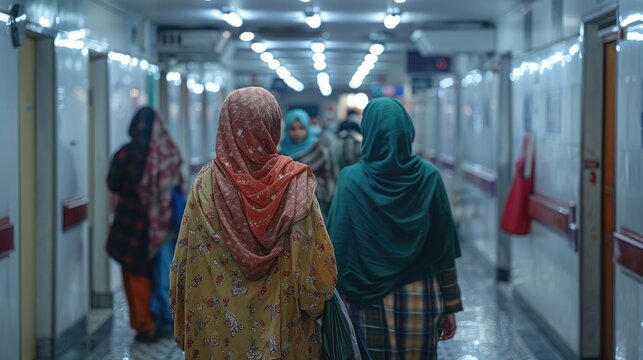 medical staff attending to patients in overcrowded hospital, bustling activity