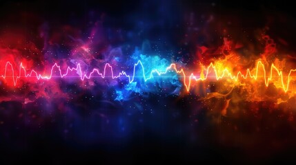 Rainbow colored EKG graph displaying a healthy heartbeat rhythm, vibrant and dynamic - obrazy, fototapety, plakaty