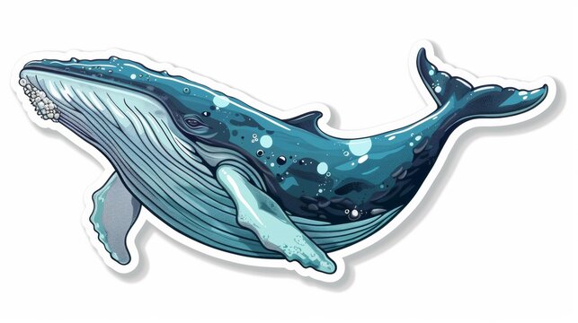 A sticker of a blue whale with spots on its body, AI