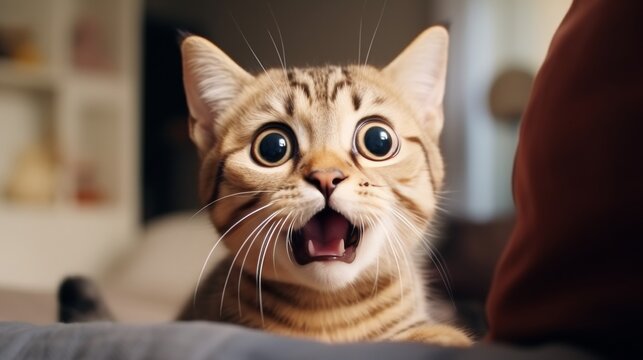 surprised cat make big eyes. American shorthair surprised cat or kitten funny face big eyes, cute, domestic, kitten, feline, Emotional surprised, kitty, wow