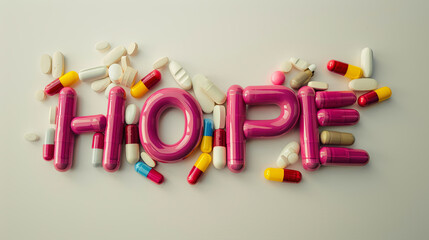 text hope on pills on white background