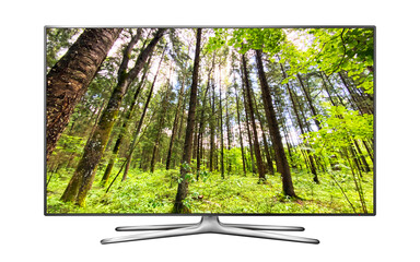 Smart tv with forest on screen