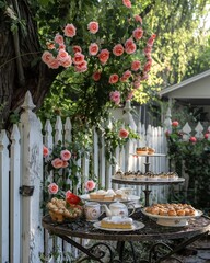 Fototapeta na wymiar Vintage garden tea party setup