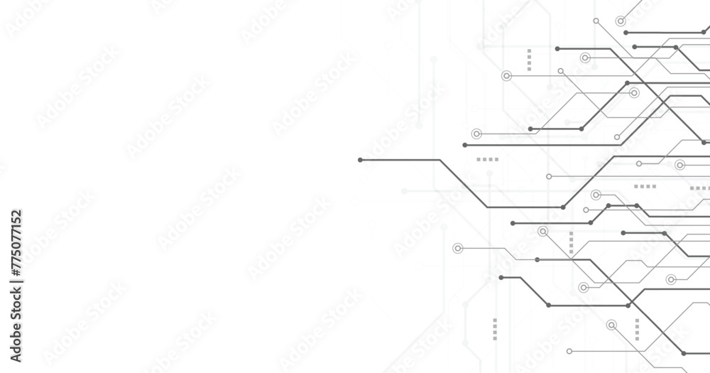 Leinwandbilder Gray circuit diagram on white background. High-tech circuit board connection system. Vector abstract technology on a white background.