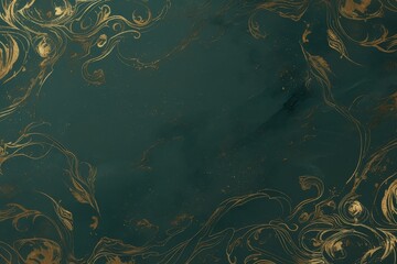 A dark green and black background with gold marble swirls, fantasy illustration 