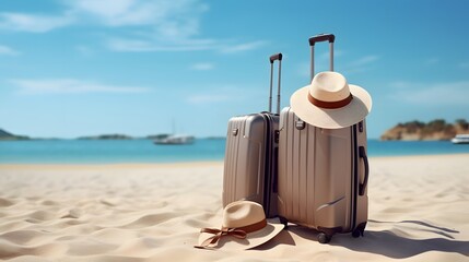Summer travel concept with a  suitcases