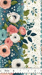 Watercolor illustration with a floral pattern depicting roses and other flowers in pastel colors on a white background.
Concept: Art, invitations, textile design, branding packaging, holiday cards.
