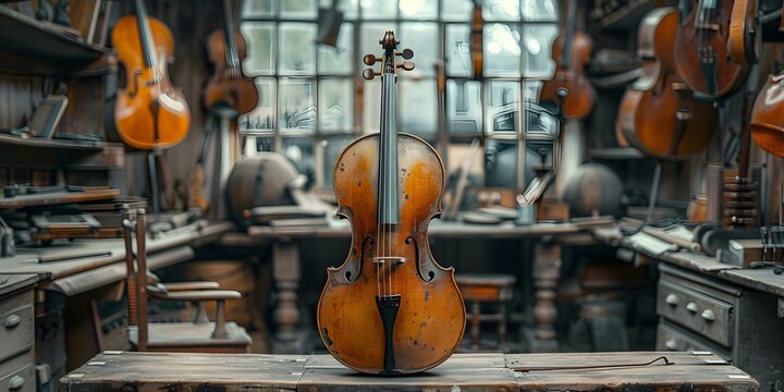 Restoration workshop showcasing intricate craftsmanship needed to maintain and restore delicate musical instruments blending art with technical skill. Concept Craftsmanship, Musical Instruments