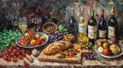 A tantalizing display of culinary mastery, rendered with vibrant oil paints.