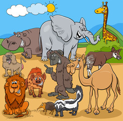 cartoon wild animals comic characters group