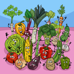 happy cartoon fresh vegetables characters group