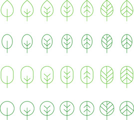 Set of Green Leaf Line Minimal Icon. Eco, bio, natural, vegan icon. Vector illustration. Minimalist logo Vector illustration Design.