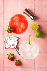 Margarita cocktail drink. Classic and strawberry margaritas.