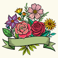 realistic-hand-drawn-flowers-with-blank-banner