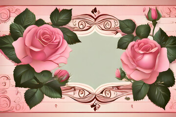 pink rose frame.   love, floral, pink, heart, vector, card, design, valentine, wedding,Ai generated 