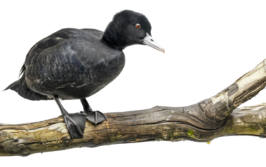 Woodland Perch of the Coot isolated on transparent Background
