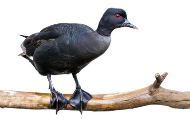 Coot's Perch on a Wooden Bough isolated on transparent Background