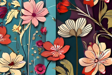 seamless pattern with flowers  illustration, art, summer, textile, vintage, blossom,Ai generated 