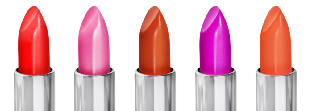 5 Various Lipsticks isolated on transparent background PNG cut out
