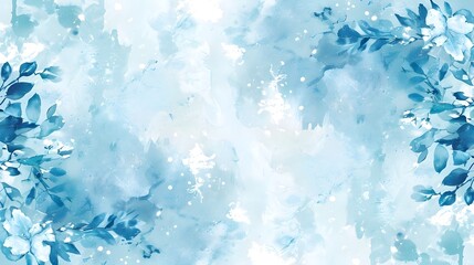 watercolor blue flowers background floral border 