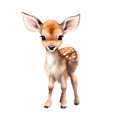 Watercolor hand-painted illustration of a fawn. Isolated on a white background