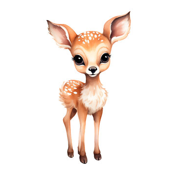 Watercolor hand-painted illustration of a fawn. Isolated on a white background