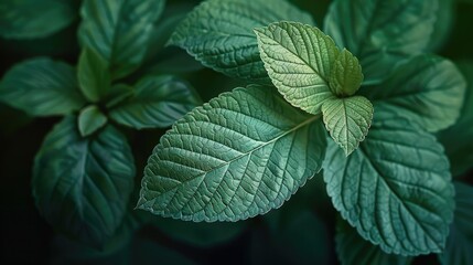 Close up shot of green leaf. top view. Generative AI. - obrazy, fototapety, plakaty