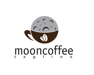 creative moon and coffee cup logo design template
