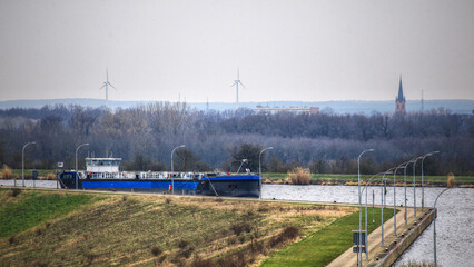 River barge at the side of Mittelland canal in Germany