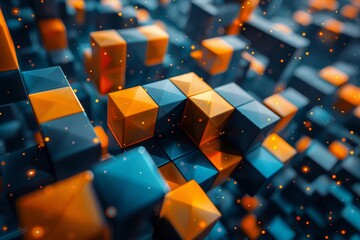 Obraz premium The background features cubes in shades of blue and orange, created using generative AI technology.