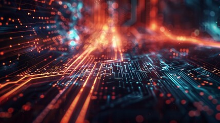 High-tech digital circuitry with a glowing, futuristic interface design, suitable for tech concepts