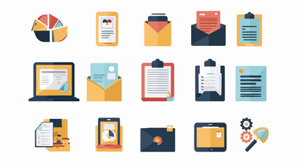 Business Management Flat icons for file  document - obrazy, fototapety, plakaty