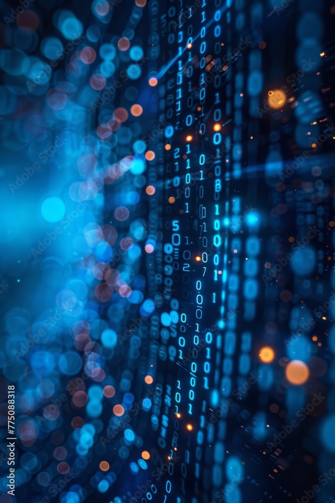 Poster blue abstract background with binary code data. concept related to technology and information.